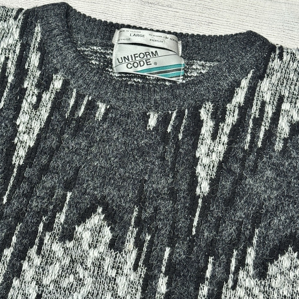 Uniform Code Vintage 80s 90s Goth‎ Black White Abstract Wool Blend Sweater Large